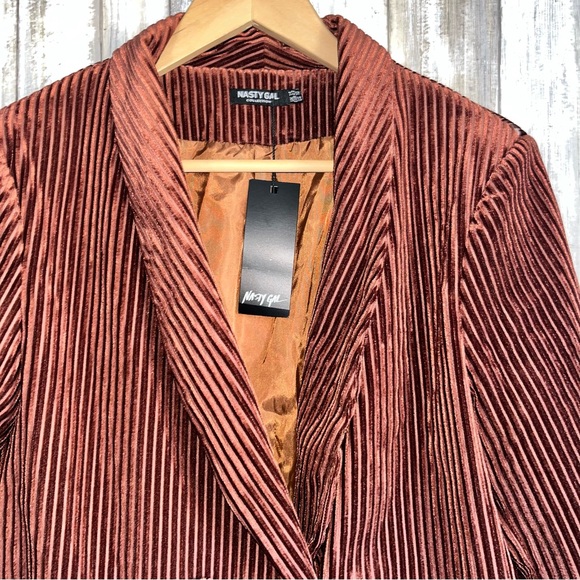 NWT Nasty Gal Striped Ribbed Velvet Say It Blazer Women 10 Button Pockets Lined - Picture 5 of 9